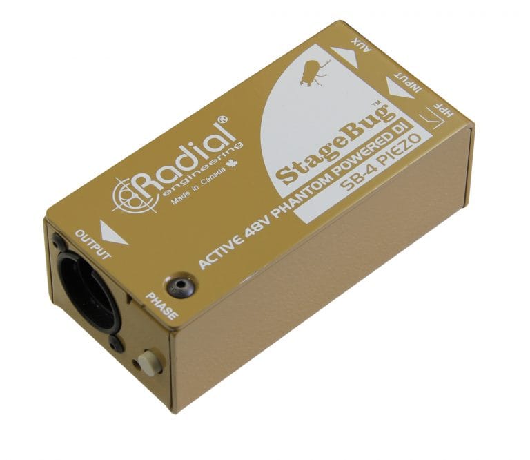 Second 45 degree angle of the Radial StageBug SB-4 Piezo DI Box for piezo-equipped instruments.