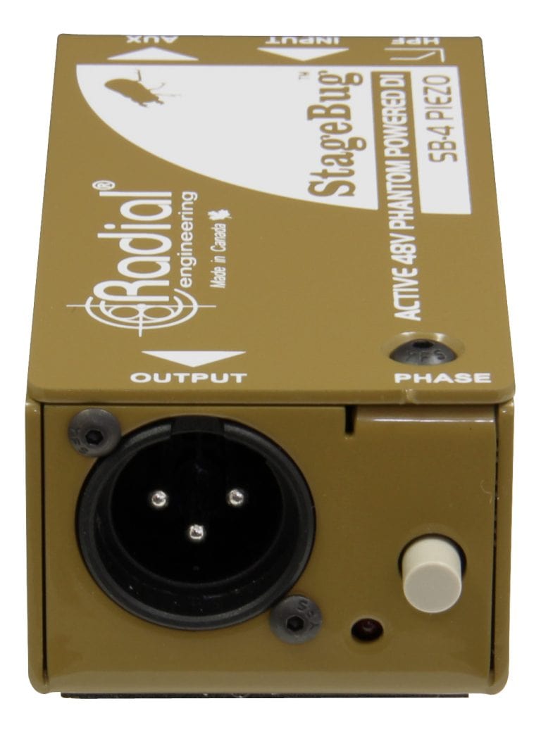 Left side view of the Radial StageBug SB-4 Piezo DI Box for piezo-equipped instruments.