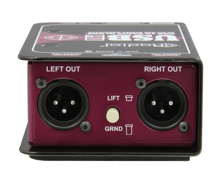 Right side view of the Radial USB-Pro Stereo USB DI Box for high-quality USB to XLR audio conversion.