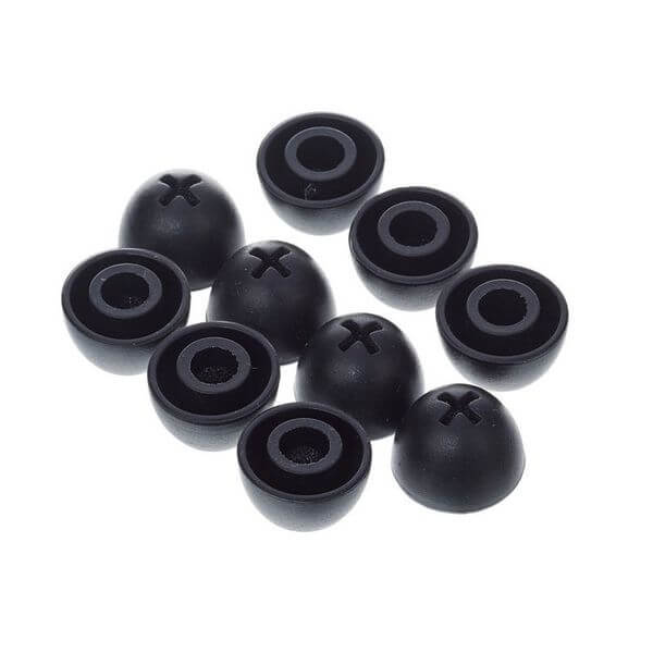 Black replacement ear pads for Sennheiser HDE 2020, consisting of a set of 10 rubber earpads.
