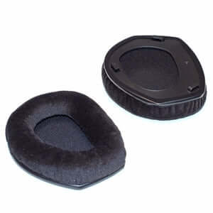 Sennheiser replacement earpads in black for RS 185 and HDR 185 headphones, shown in a close-up view.