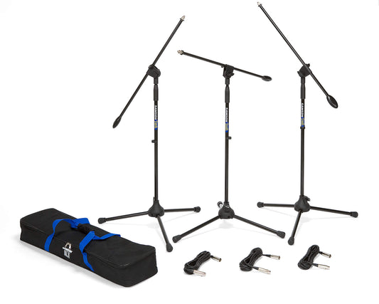 Samson BL3VP Ultra-Light Boom Microphone Stand 3-Pack with XLR cables and carry bag