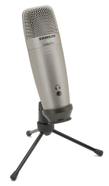Samson C01U Pro USB studio condenser microphone with supercardioid pattern and accessories.