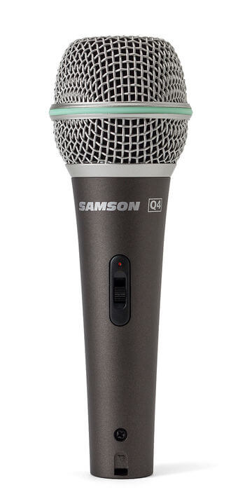 Samson CL Q4CL handheld microphone featuring a neodymium dynamic design and supercardioid pattern, ideal for high-quality sound capture.