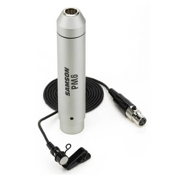 Samson CL QL5CL Lavalier Condenser Microphone displayed in its blister pack.