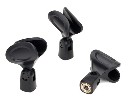 Image of Samson MC1 microphone clips in a 3-pack, designed for secure microphone mounting.