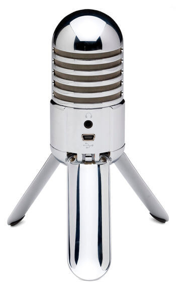 Back view of the Samson Meteor Mic, a USB studio condenser microphone featuring a 1" diaphragm and cardioid pattern.