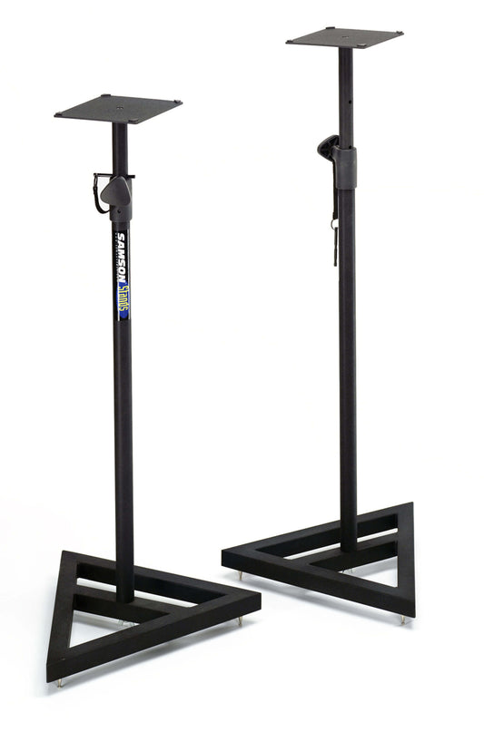 Pair of Samson MS200 heavy-duty studio monitor stands with a 20kg load capacity.