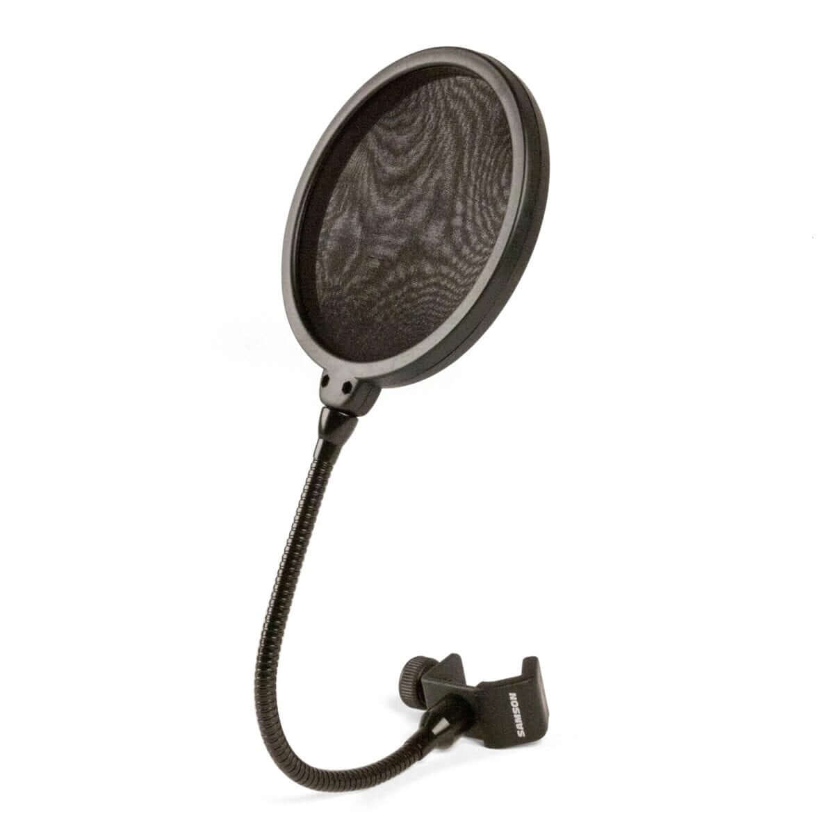 Samson PS01 pop filter with gooseneck designed to reduce plosive sounds in audio recordings.