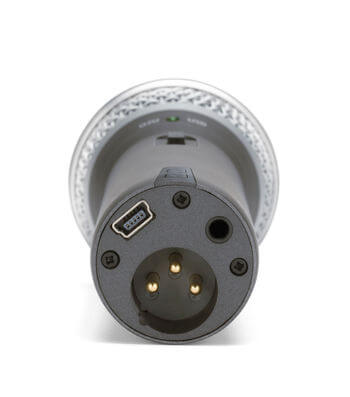 Samson Q2U handheld dynamic USB/XLR microphone with cardioid pattern, featuring headphone output and included accessories.