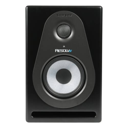 Samson Resolve SE5 active 5-inch studio monitor speakers in a pair, showcasing the front view.