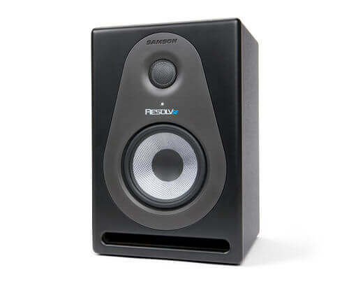 Samson Resolve SE6 active studio monitor featuring a 6.5-inch speaker with bi-amp technology, showcasing the design and features of the product.
