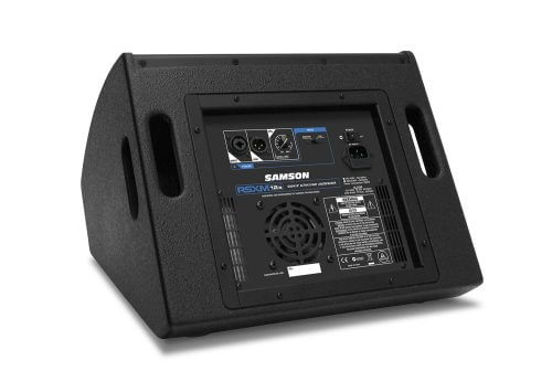 Samson RSX M12A lightweight class D 800W 12-inch 2-way active stage monitor, showcasing its design and features.