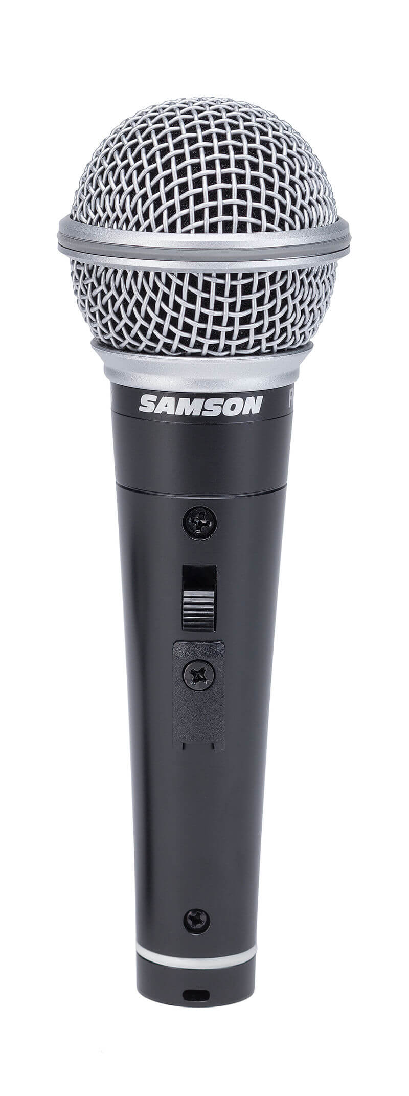 Samson SCR21S R21S Dynamic Microphone with On/Off Switch displayed on a white background.