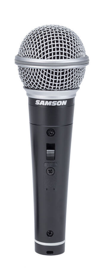 Samson SCR21S dynamic microphone featuring an on/off switch.