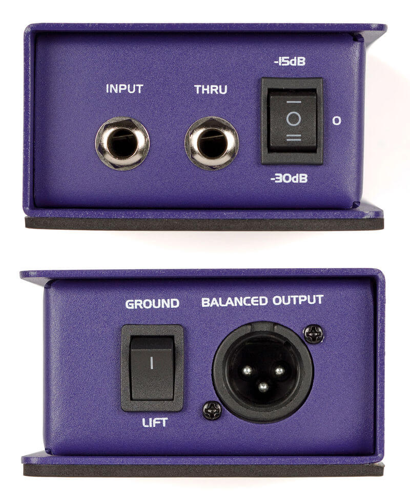 Image of the Samson S-Max MD1Pro Mono Passive Direct Box featuring STLX Mu-Metal Shielded Transformer, Attenuation Switch, Ground Lift, and 1/4" I/O.
