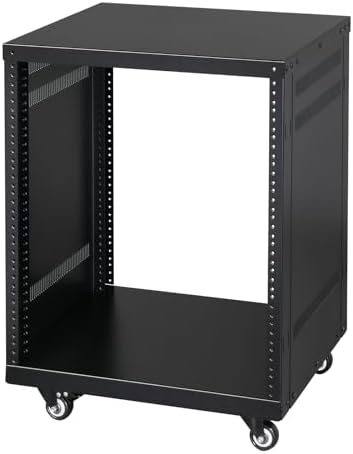 Samson SRK16 - 16U Solid Steel Equipment Rack with Locking Casters, featuring a sturdy steel construction and mobile design.