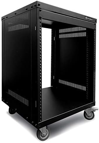 Samson SRK16 - 16U solid steel equipment rack with locking casters, designed for durability and mobility.