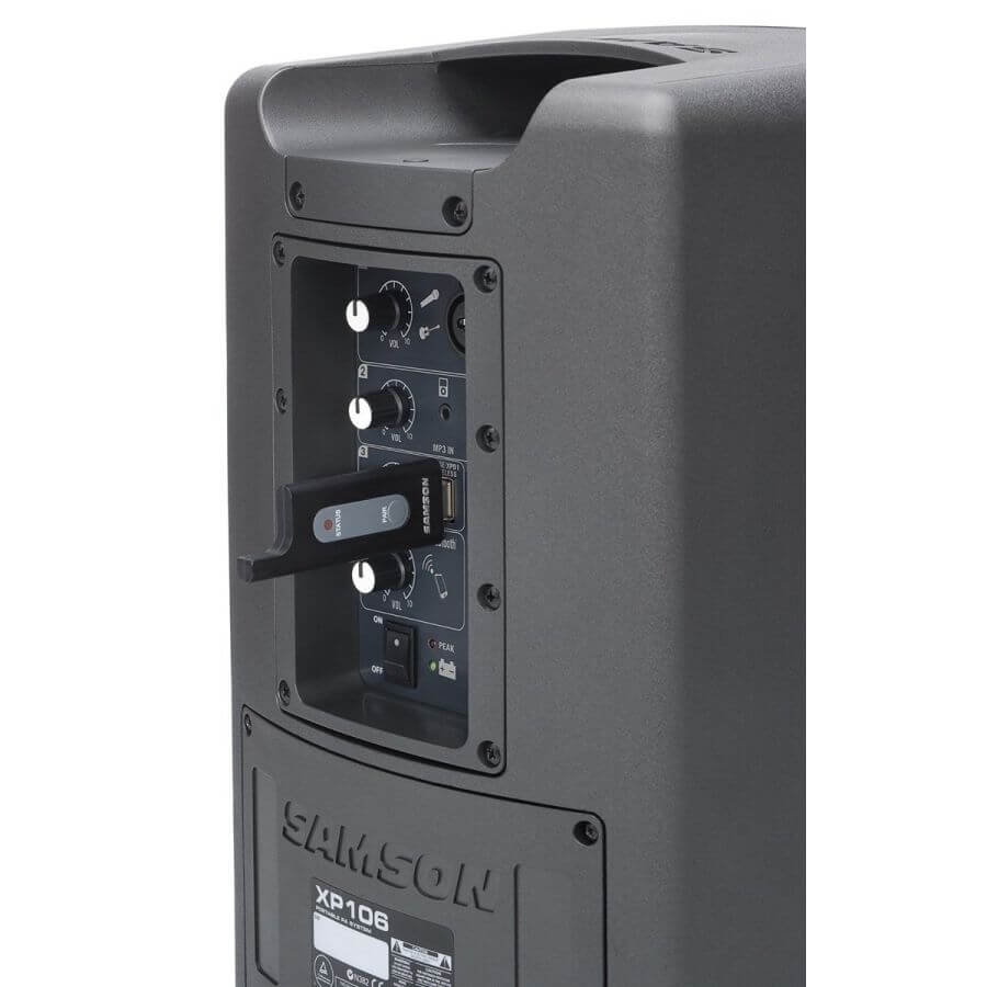 Samson XP106w Rechargeable Battery-Powered Wireless PA system with Bluetooth and built-in 4-channel mixer.