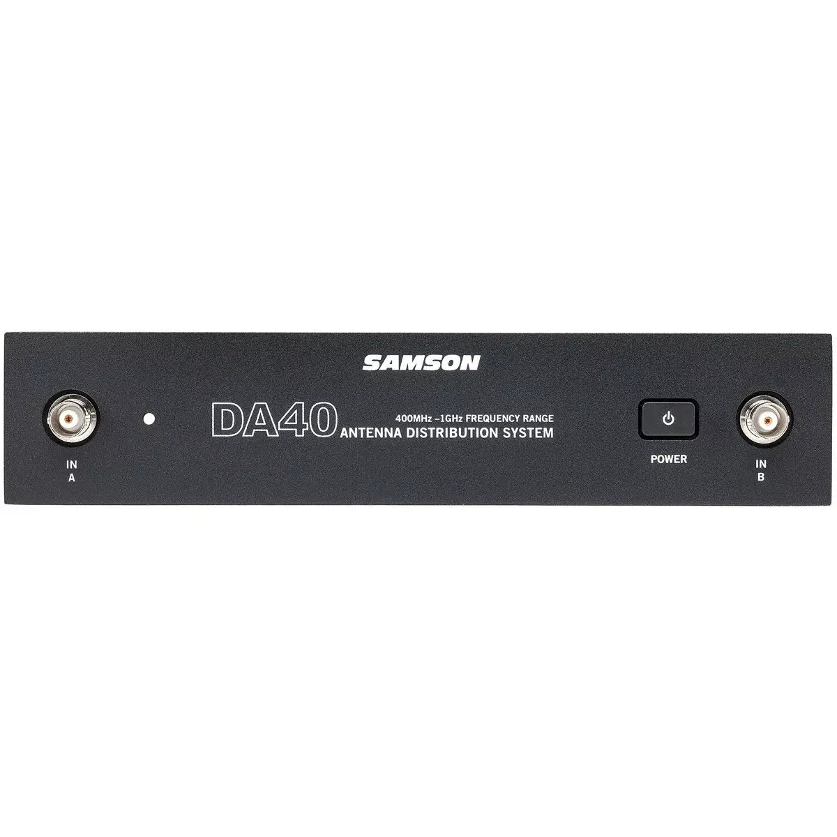 Samson DA40 Wideband UHF Antenna Distribution System designed for four wireless receivers, showcasing its sleek design and functionality.