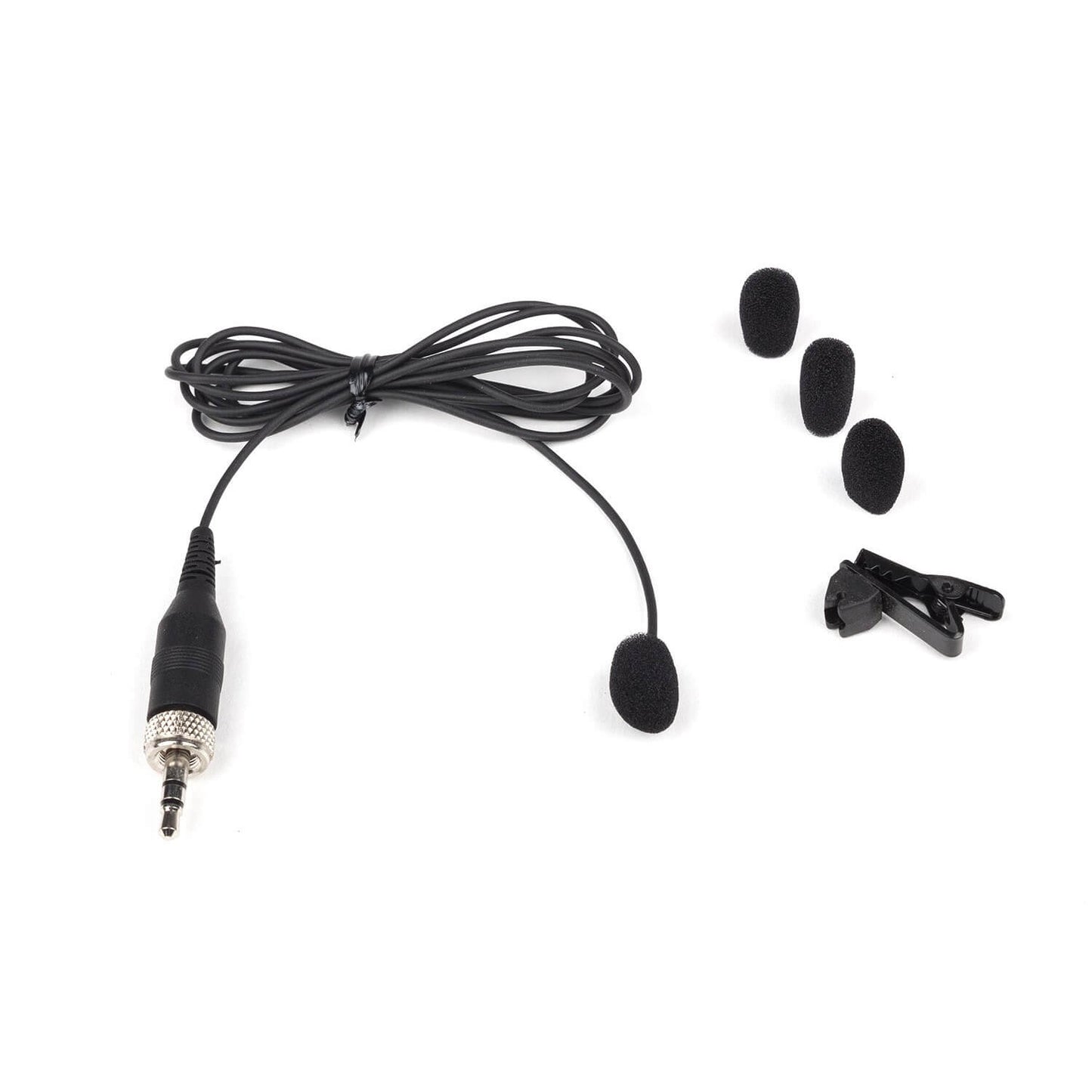 Samson LM10BM Lavalier Microphone with Sennheiser 3.5mm Connector in black color.
