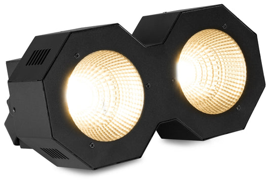 Angled view of the beamZ SB200 Stage Blinder featuring 2x 50W COB LEDs with DMX control 1.