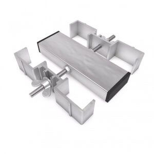 ALUSTAGE 4-WAY LEG CLAMP, a heavy-duty stage support designed for secure rigging, shown in a close-up view.