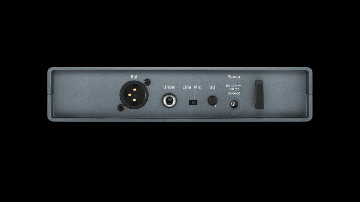 Back view of the Sennheiser XSW 1-Ci1-B Wireless Instrument Set, featuring a 10 channel UHF receiver operating in the 614-638MHz range