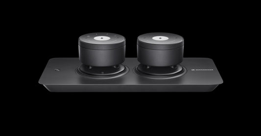 Image of the Sennheiser TC-W SET Tray M EU TeamConnect Wireless, operating in the 1880-1900MHz range. The product is displayed on a tray in a cutout shot.