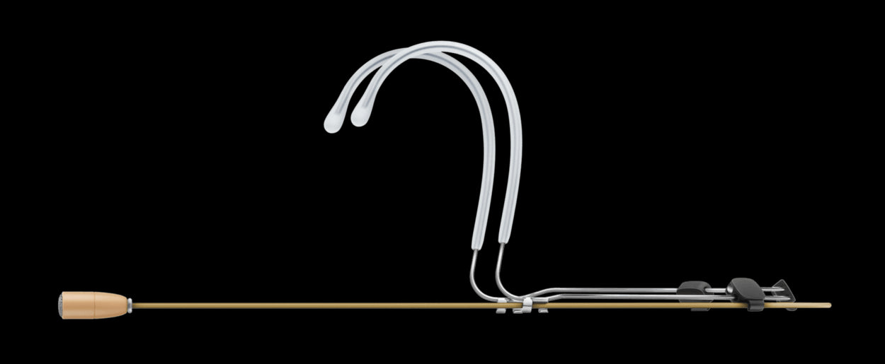 Side view of the Sennheiser HSP Essential Omni-Beige Neckmount Microphone with a 3.5mm jack