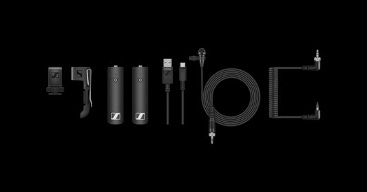 Sennheiser XSW-D Portable Lavalier Set including Mini Jack RX, Mini Jack TX, ME 2-II, Coiled Cable, and USB Cable