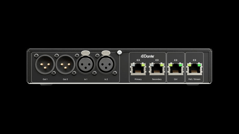 Back view of the Sennheiser MobileConnect Station (MCS, CS2) Audio Streaming Server, showcasing the various ports and connections.