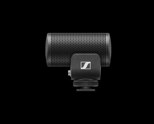 Side view of the Sennheiser MKE 200 On-camera Super Cardioid Microphone, a pre-polarised condenser microphone designed for on-camera use.