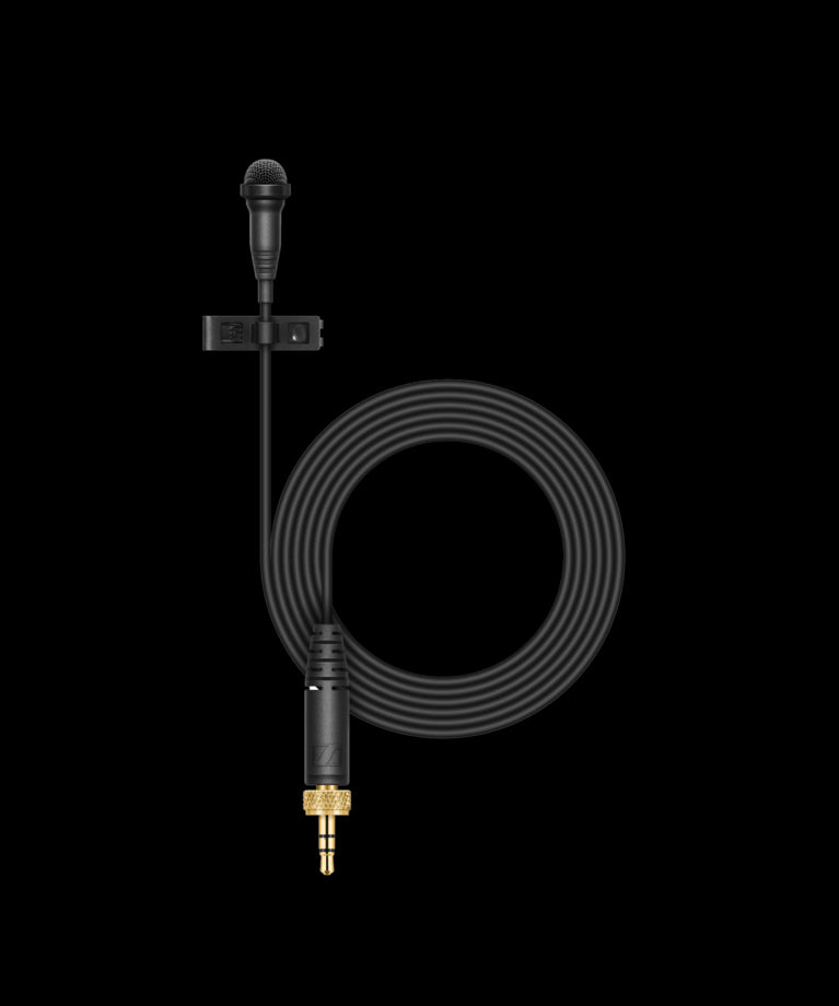 Image of the Sennheiser ME 2 Clip-on Lapel Microphone with a non-replaceable pop shield, showcasing its compact design and clip-on feature.