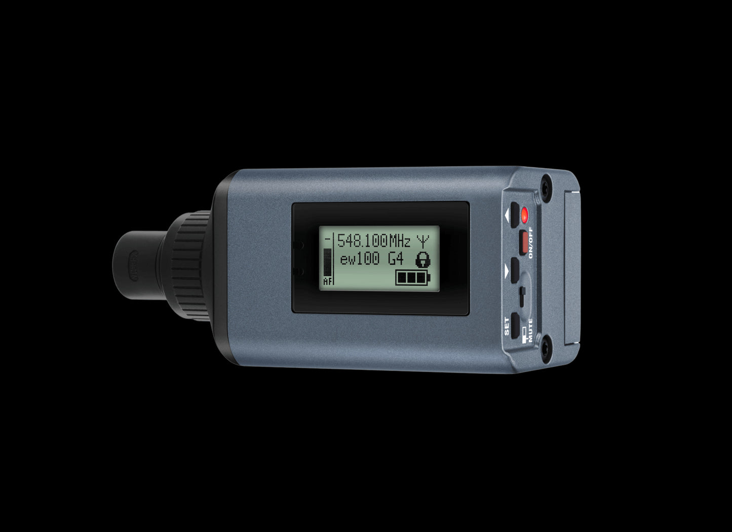 Image of the Sennheiser SKP 100 G4-B Plug-on Transmitter, covering frequency range 626-668MHz