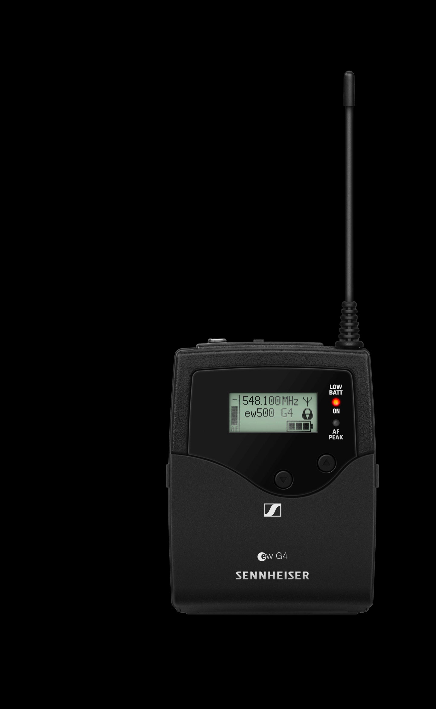 Front view of the Sennheiser SK 500 G4-BW Bodypack Transmitter, covering 626-698MHz frequency range
