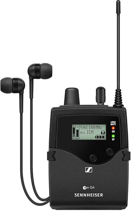 Image of the Sennheiser EK IEM G4-A Monitor Receiver, 516-558MHz, showing the front view of the device with a digital display and control buttons.