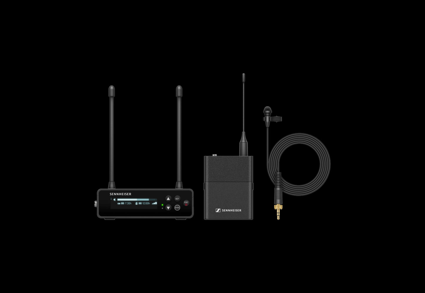 Product image of the Sennheiser EW-DP ME2 SET (S1-7) Wireless Lavalier Set, featuring a lavalier microphone and wireless receiver.