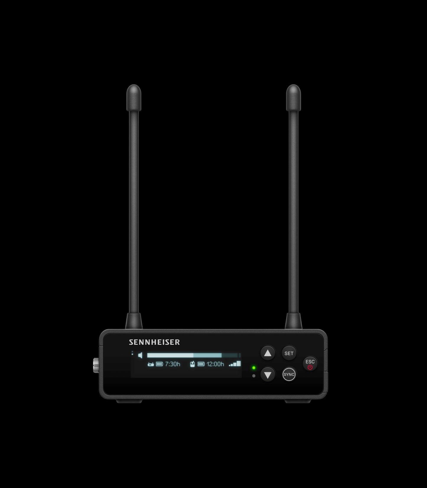 Front view of the Sennheiser EW-DP ME2 SET (S1-7) Wireless Lavalier Set, featuring a compact and professional wireless microphone system.