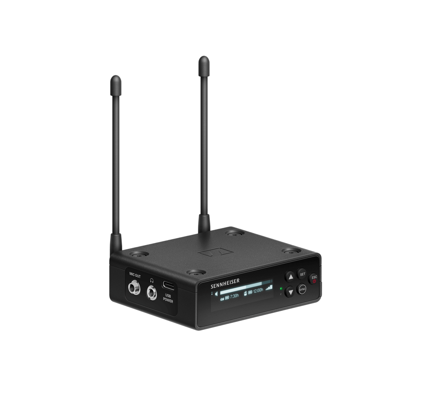 Sennheiser EW-DP EK Digital UHF Camera-Mount Receiver displayed from the front.