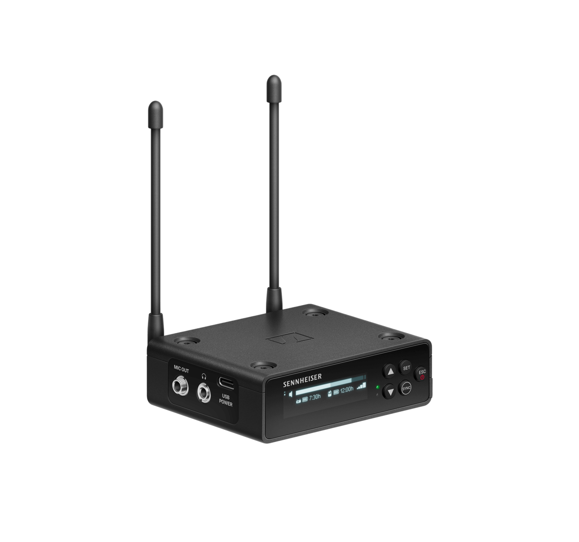 Sennheiser EW-DP EK Digital UHF Camera-Mount Receiver displayed from the front.