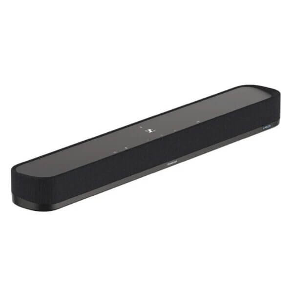 Sennheiser AMBEO Soundbar Mini in black, showcasing its sleek and modern design.