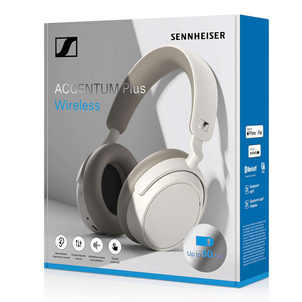 Sennheiser ACCENTUM Plus Wireless Noise-Cancelling Over-Ear Headphones in white color.