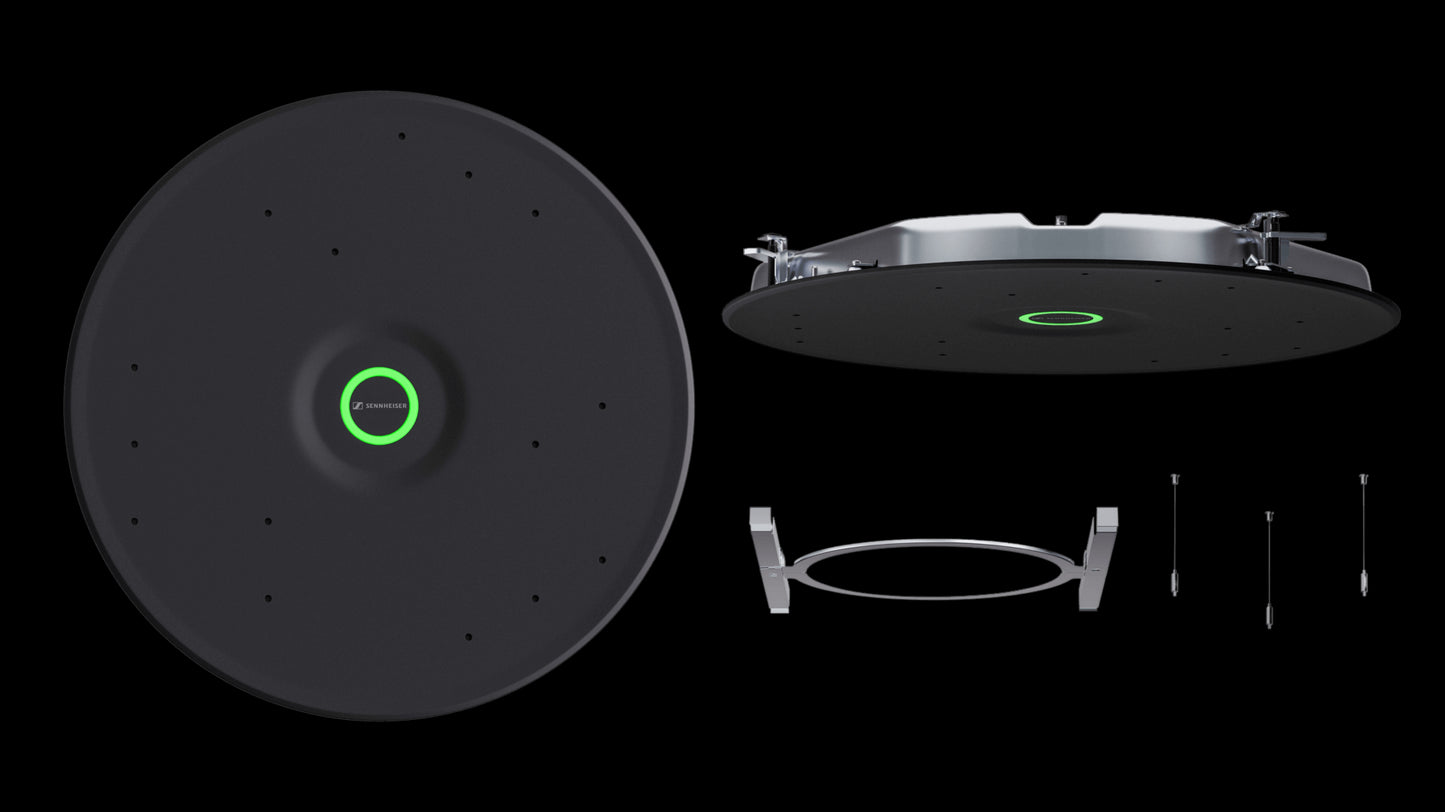 Sennheiser TCC M-F-B TeamConnect Ceiling Medium Mic Flushmount Kit in black, shown in a detailed product image.