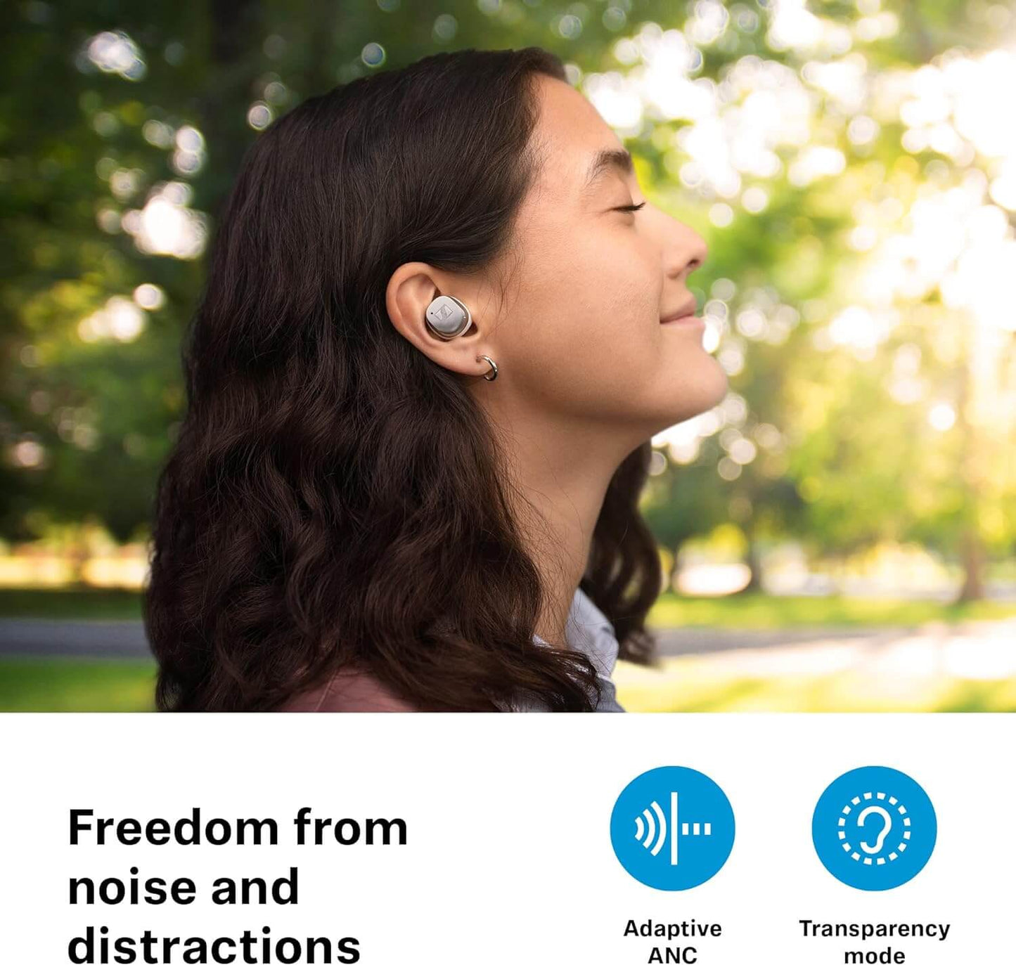 Sennheiser MOMENTUM True Wireless 4 earbuds in white silver color, featuring advanced active noise cancellation and Bluetooth 5.4 technology.