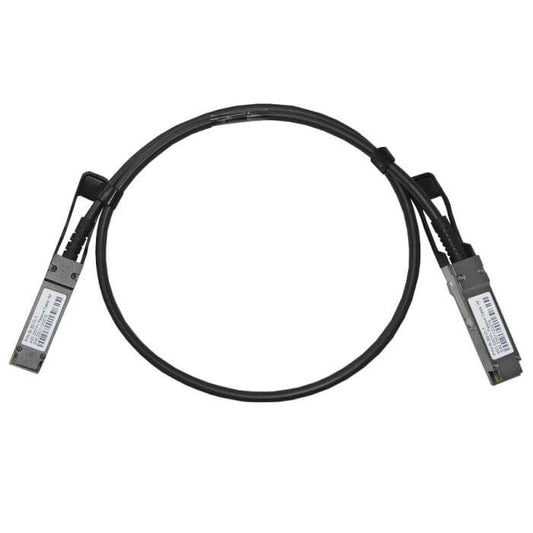 Linkbasic 1m Direct Attached 40G QSFP+ Uplink Cable in a clear view, showcasing its connectors and cable design.
