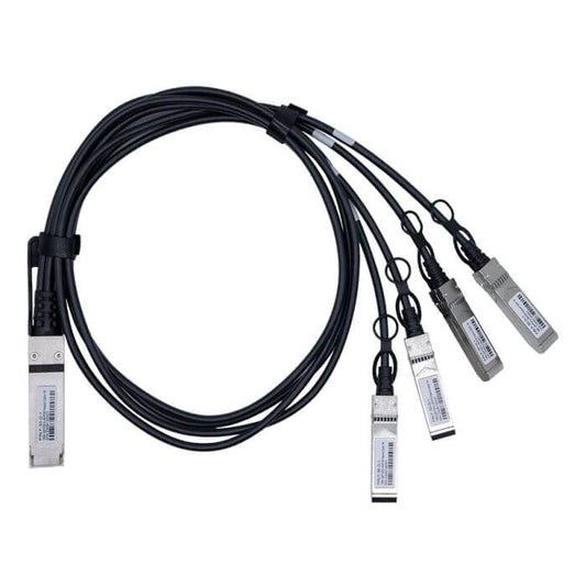 Linkbasic 1m Breakout Cable featuring 1 QSFP28 connector and 4 SFP28 connectors, designed for high-speed data transmission.