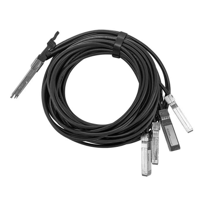 Linkbasic 3m Breakout Cable featuring 1 QSFP connector and 4 SFP+ connectors.