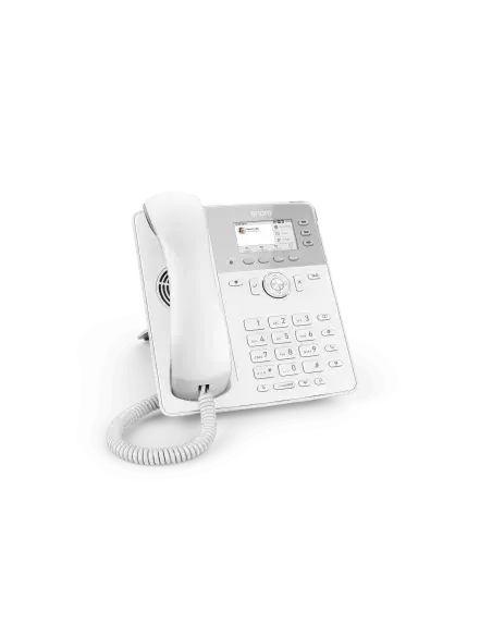 Snom D717 6-Line SIP Phone in white with a wide color TFT display and USB connectivity.