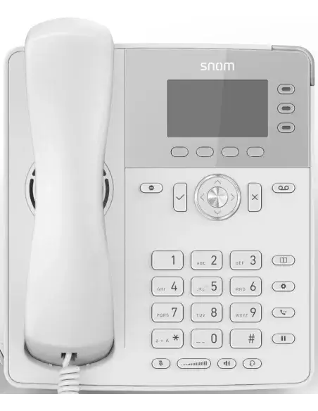 Snom D717 6-Line SIP Phone in white color with a wideband audio feature and wide color TFT display.